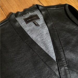 BCBGMaxAzria Black Faux Leather V-Neck Jacket
